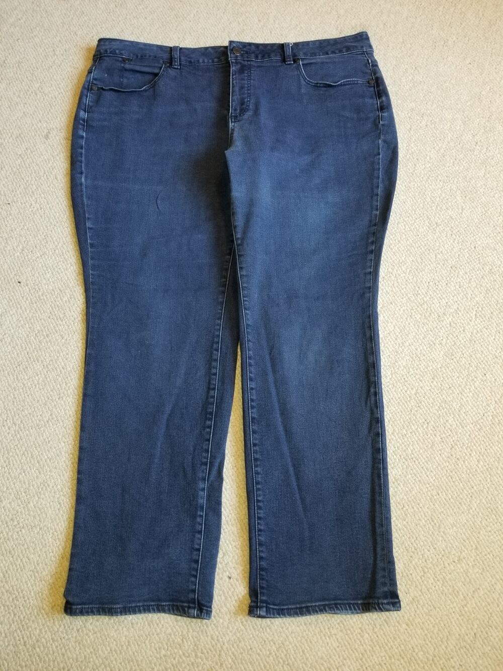 Womens Jeans-TALBOTS-blue stretch denim mid rise "Heritage Straight"-18WP